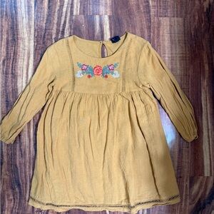 Art Class Mustard Dress with Floral Embroidery